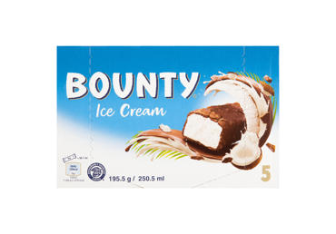 Valgomieji ledų batonėliai BOUNTY, 5 vnt., 195 g