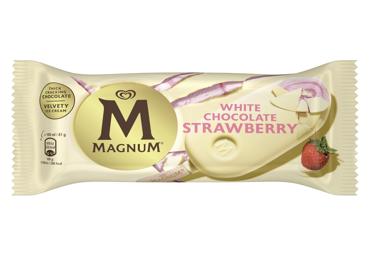Valgomieji ledai STRAWBERRY WHITE MAGNUM, 81 g