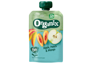 Ekologiška persikų, obuolių ir mangų tyrelė ORGANIX, nuo 12 mėn., 100 g