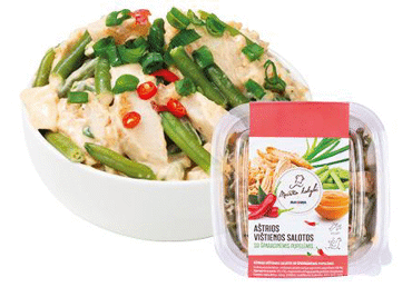 Aštrios vištienos salotos su šparaginėmis pupelėmis, 300 g