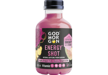 Įvairių vaisių ir daržovių sultys su imbieru, čili, guarana ir vitaminais GOD MORGON ENERGY SHOT, 450 ml