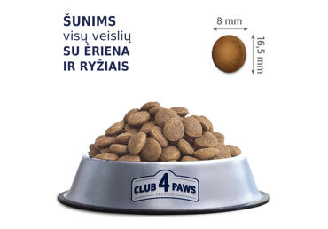 Club 4 Paws Premium su ėriena ir ryžiais suaugusiems visų veislių šunims visavertis sausas pašaras, 0,9 kg  - 2