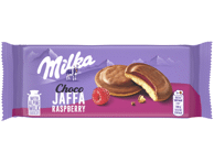 Sausainiai MILKA CHOCO JAFFA su aviečių skonio įdaru, 147 g