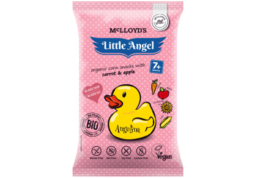 Eko kepti kukurūzų užkand LITTLE ANGEL ANGELINA su mork,obuol nuo 7mėn