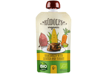 Eko. daržovių tyrelė RŪDOLFS su lęš., kalakutiena, 6+ mėn., 110 g