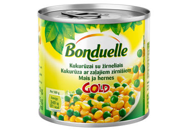 Konservuoti kukurūzai BONDUELLE su žirneliais, 150 g - 2