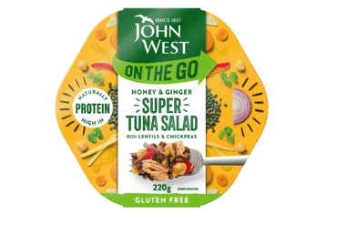 Tunų salotos JOHN WEST su medumi ir imbierais su lęšiais, 220 g