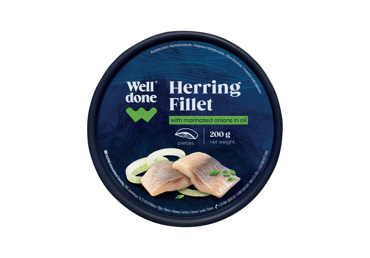 Sūdyta silkių filė WELL DONE su marinuotais svogūnais, 200 g