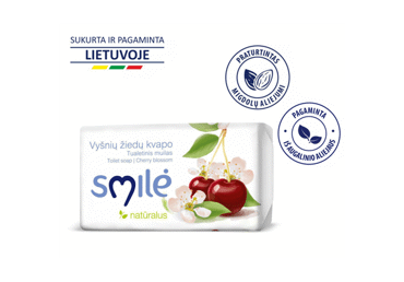 Tualetinis muilas SMILĖ (vyšnių žiedų kvapo), 90 g Tualetinis muilas SMILĖ (vyšnių žiedų kvapo), 90 g
