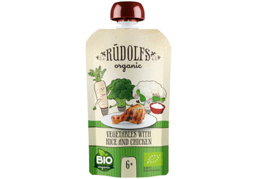 Eko. daržovių tyrelė RŪDOLFS su ryžiais, vištiena, 6+ mėn., 110 g