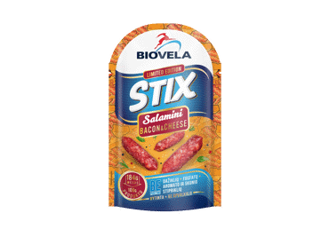 Vyt. dešrelės BIOVELA SALAMINI STIX su sūriu, šonine, 80 g