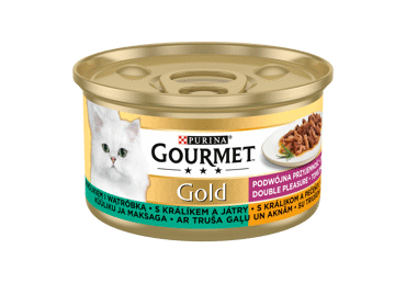 Kons. visavertis kačių ėdalas GOURMET GOLD su triušiena, kepenimis 85g