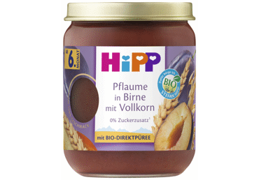 Ekologiška slyvų, kriaušių tyrelė HIPP su grūdais, 6+ mėn., 160 g