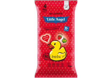 Užkandukai kūdikiams LITTLE ANGEL ANGELINA su obuoliais ir braškėmis, 4x15 g