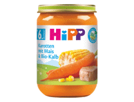 Ekologikos morkos su saldžiais kukurūzais ir veršiena, nuo 6mėn. 190g. 