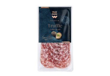 Vytintas saliamis WELL DONE PREMIUM su trumais, pjaustytas, nerūšinis gaminys, 80 g