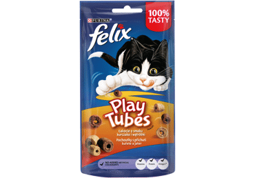 Kačių skanėstas FELIX PLAY TUBES su vištiena ir kepenėlėmis, 50 g