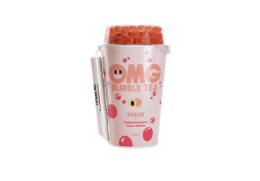 Arbatos gėrimas OMG Bubble Tea su braškių burbuliukais, persikų skonio, 270 ml - 2