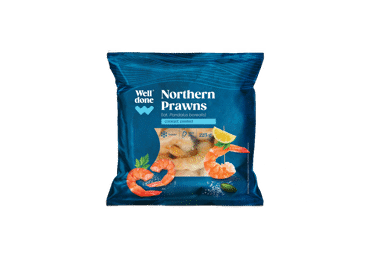 Šaldytos šiaurinės dryžakojės krevetės WELL DONE, 225 g