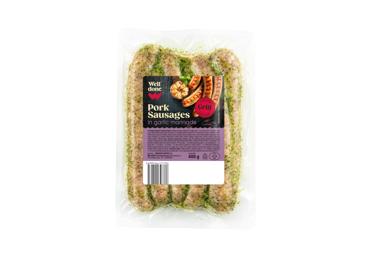 Plonos kiaulienos dešrelės su česnakų mar. WELL DONE, 400 g