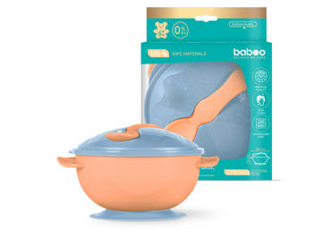 BABOO® dubenėlis limpančiu dugnu su dangt. ir šaukšt., 6+ mėn - 2