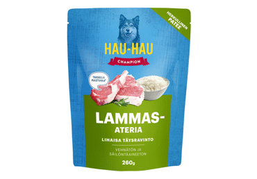 Konservuotas šunų ėdalas HAU-HAU CHAMPION su ėriena, 260 g