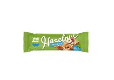Javainių batonėlis WELL DONE su lazdynų riešutais, 50 g