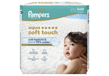 Kūdikių servetėlės PAMPERS Aqua Soft Touch, 3x60 vnt.