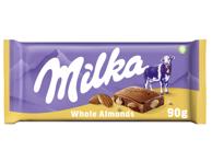 Pieninis šokoladas MILKA su neskaldytais migdolais, 90 g