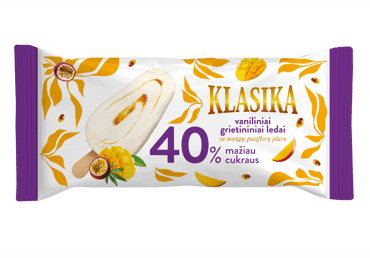 Grietininiai ledai KLASIKA su mangų ir pasiflorų įdaru, 50 g