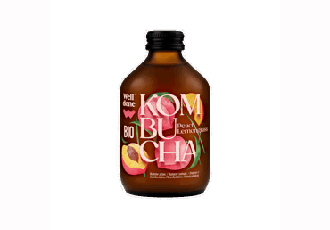 Kombuča WELL DONE persikų ir citrinos skonio, 330 ml