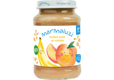 KOŠĖ Eko Persikų, bananų, avižų - 6 mėn 0.19/190g, MARMALUZI