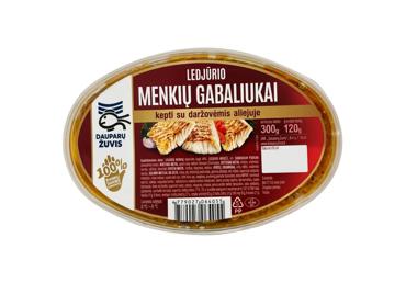 Kepti ledjūrio menkių gabaliukai su daržovėmis aliejuje, 300 g