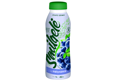 Jogurto gėrimas SMILGELĖ su mėlynėmis, su skaidulomis, vitaminu D3, 1 %, pasterizuotas, 450 ml