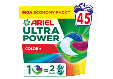 Skalbimo kapsulės Ultra Power Color+ ARIEL, 45 skalb.