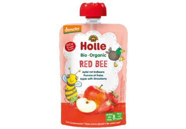 Eko obuolių, braškių tyrelė HOLLE RED BEE (8+ mėn.), 100 g
