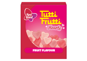 Kramtomieji saldainiai RED BAND TUTTI FRUTTI HEARTS, 15 g