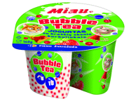 Jogurtas MIAU su braškių ir juododios arbatos skonioburbuliukais BUBBLE TEA, 3 % rieb., 140 g