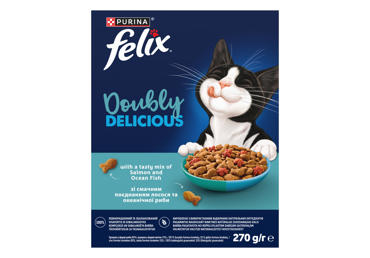 Sausas kačių pašaras FELIX Doubly Delicious su lašiša ir vandenyno žuvimi, 270 g