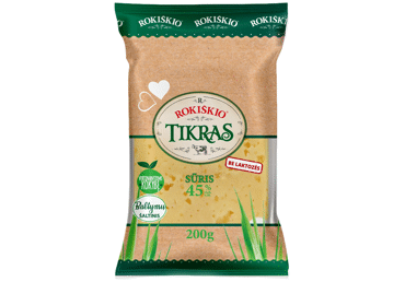 TIKRAS ROKIŠKIO fermentinis sūris, 45 % rieb. s. m., 200 g