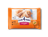 Konservuotas kačių ėdalas CLUB 4 PAWS su jautiena, 4 x 85 g, 340 g