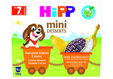 Ekologiškas desertas su bananais, kakava ir kremu HiPP
