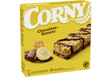 Javainių batonėlis CORNY su bananais ir pien.šok.glaistu, 6 vnt.