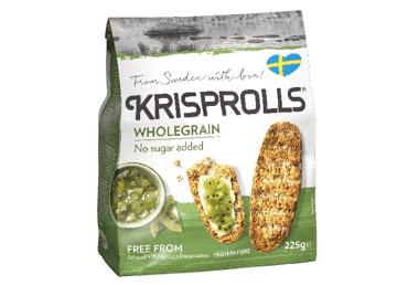 Pilno grūdo skrudintos duonelės KRISPROLLS, be prid. cukraus, 225 g