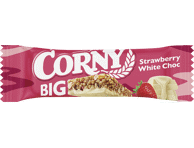 Javainių batonėlis su baltuoju šokoladu ir braškėmis CORNY, 40 g