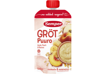 Paruošta vartoti košė SEMPER su obuoliais ir persikais, nuo 6 mėn., 120 g