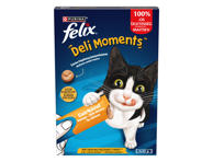 Skanūs skystieji užkandžiai katėms „FELIX® Deli Moments™“ su vištiena, 4 x 10 g paketėliuose
