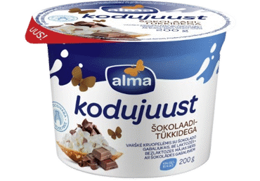 Grūdėtoji varškė ALMA su šokolado gab., be laktozės, 3,5 %, 200 g