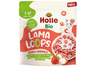 „Holle“ ekologiški traškūs sausi pusryčiai su braškėmis LAMA LOOPS.