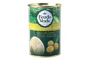 Žaliosios alyvuogės FEUDO VERDE su citrinų įdaru, 300 g Žaliosios alyvuogės FEUDO VERDE su citrinų įdaru, 300 g
